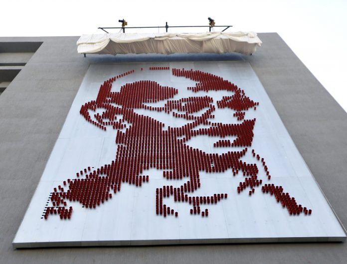 Mahatma Gandhi Mural made of Kulhads