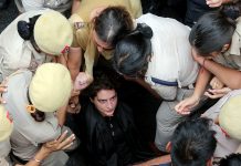 Priyanka Gandhi Vadra being detained during a nationwide protest