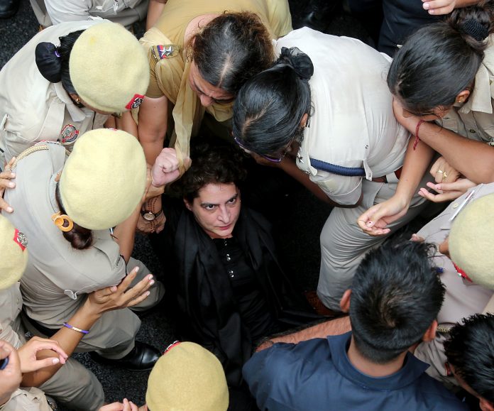 Priyanka Gandhi Vadra being detained during a nationwide protest