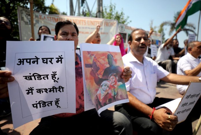 Kashmiri Pandit United Front stage a protest over the killing of Kashmiri Pandit