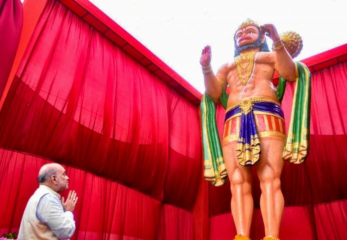 Amit Shah in Gujarat 16 feet tall statue of Hanuman ji unveiled in Somnath
