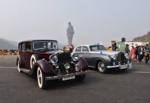 huge vintage car drive was held in the Statue of Unity