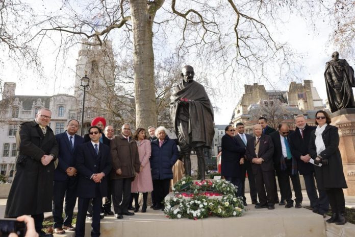 Martyrs' Day was celebrated near the Gandhi statue in London's Parliament Square