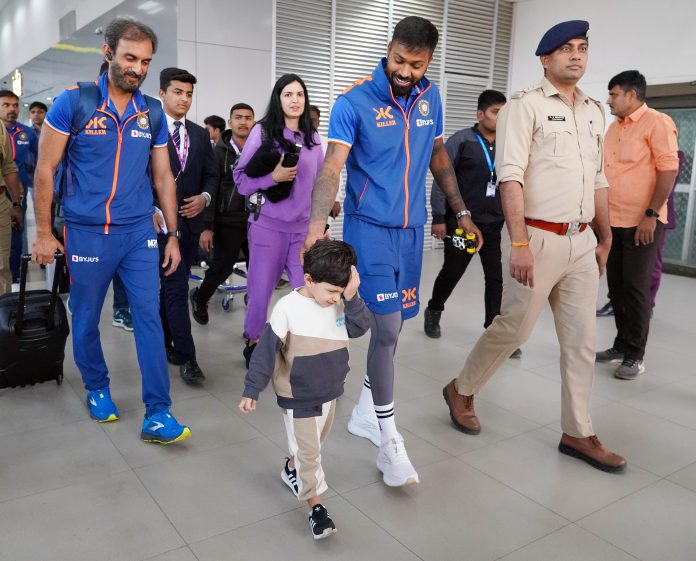 Indian cricket team arrive for the 3rd T20 match against New Zealand, in Ahmedabad