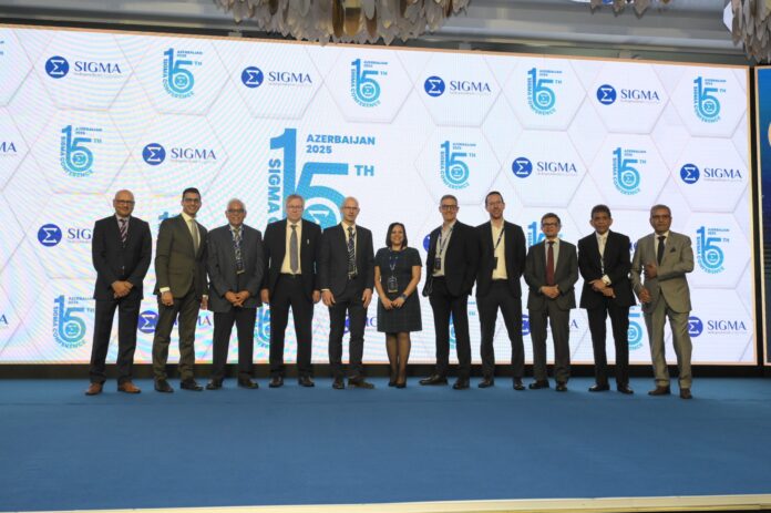 Team Sigma with conference speakers from left Raj Haria, Hatul Shah, Prakash Patel, Rob Daracott, Olivier Picard, Shilpa Shah, Mark Samuels, Chris Pilsbury, Bharat Shah, Manish Shah, Kamal Shah