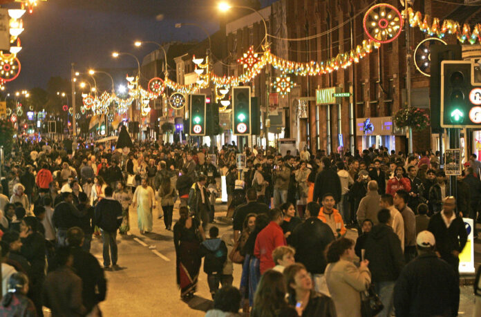 People mill arround Leicester city centr