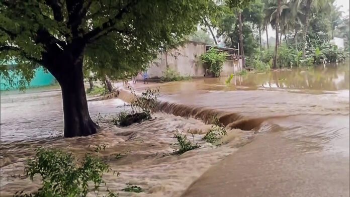Waterlogged areas flowed into the villages after the heavy rain triggered Pallathur Lake overflow