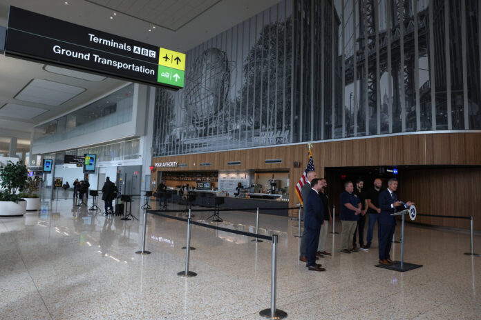 U.S. Transportation Secretary Duffy holds press conference at LaGuardia Airport in New York City