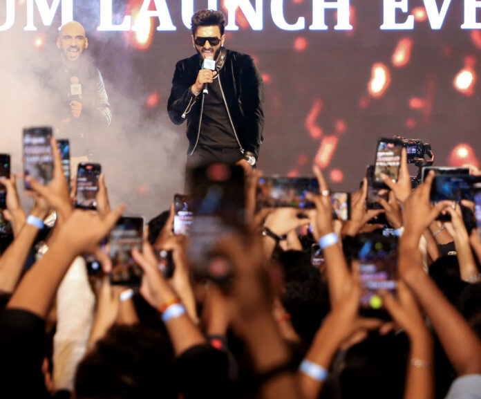 Bollywood actor Ranveer Singh performs during the music launch of his upcoming film Dhurandhar