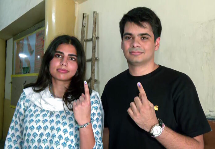 Congress general secretary Priyanka Gandhi Vadra's children Raihan Rajiv Vadra and Miraya Vadra cast their votes