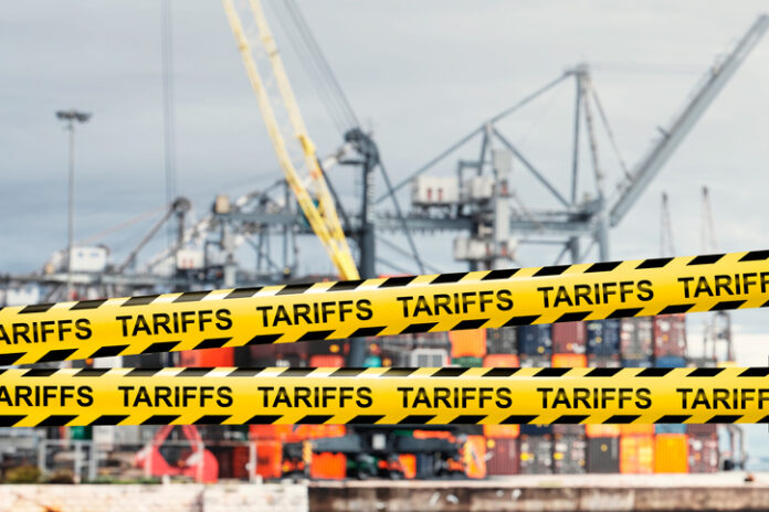 Tariff Warning Tape at Shipping Port