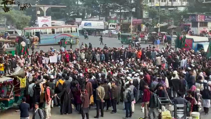 Organisation Inqilab Manch holds a protest rally over the killing of Osman Hadi