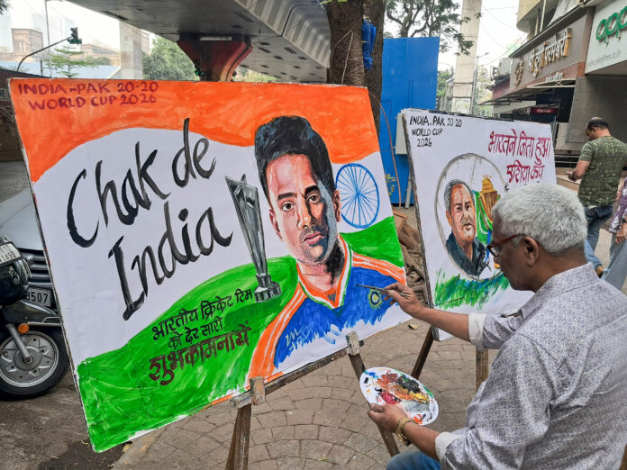 An artist draws a sketch of Indian cricketer Surya Kumar Yadav ahead of India vs Pakistan Match