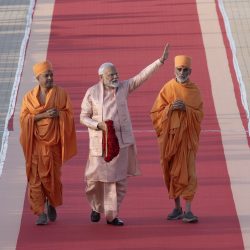 PM Narendra Modi greets thousands of well-wishers who came to participate in the inaugural event -min